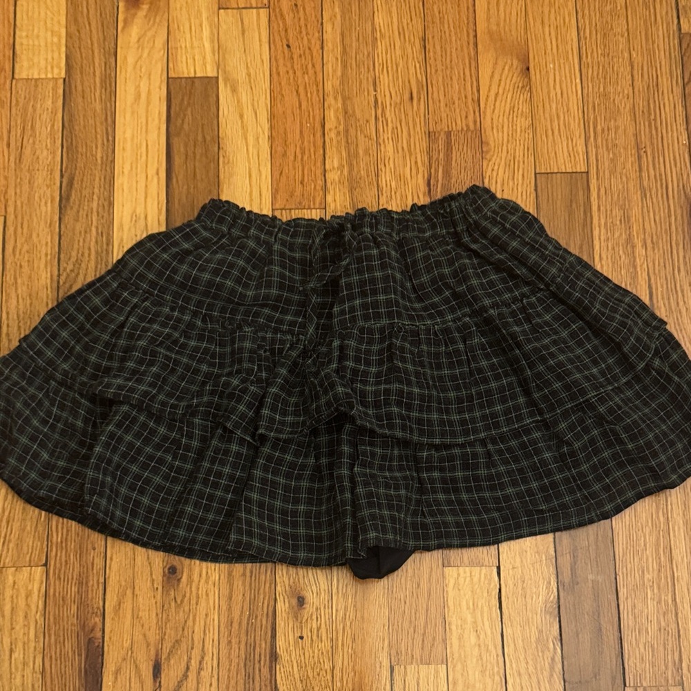 Zara Black and Green Checkered Skirt